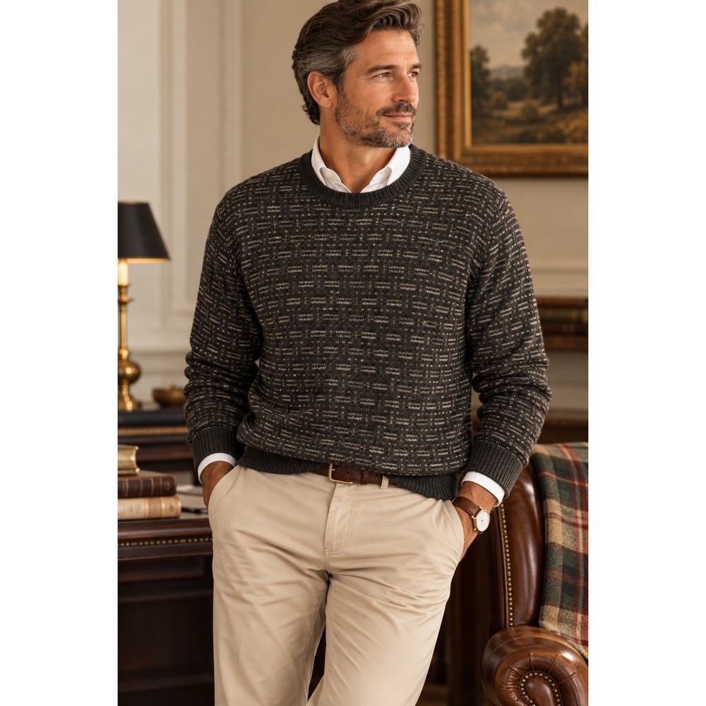 Joseph Abound Mens Large Grandpacore Old Money Cozy Lambswool Sweater Gray Khaki